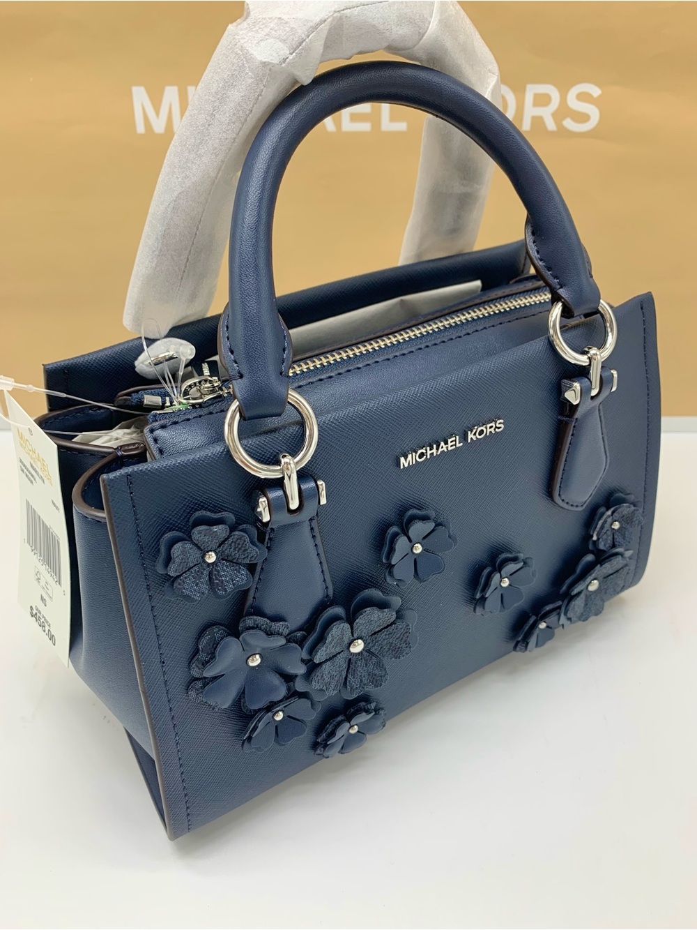 Michael Kors Marilyn Navy Floral Applique Satchel - Picture 2 of 15